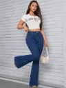 VIROX silver threads Women Flared High Rise Dark Blue Jeans