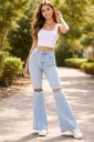 Women Flared High Rise Light Blue Jeans