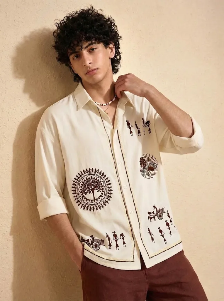 VIROX Men Relaxed Fit Ethnic Motifs, Printed Spread Collar Casual Shirt