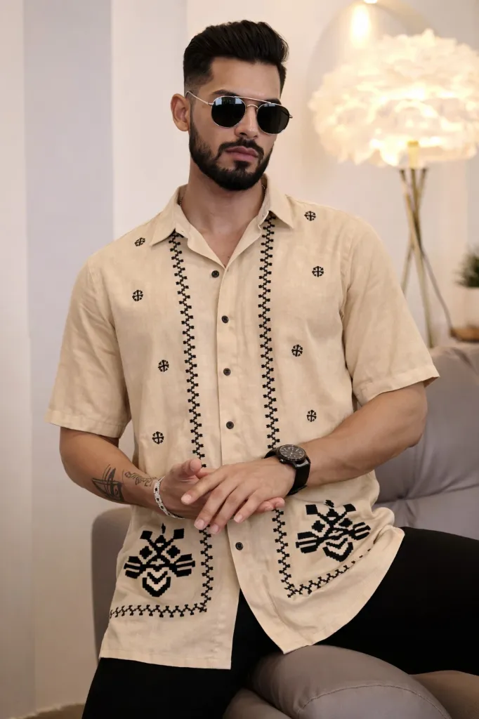VIROX Men Regular Fit Embroidered Spread Collar Casual Shirt