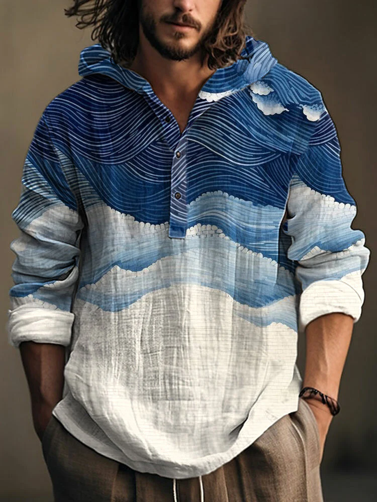 VIROX Blue Wave Hooded Shirt – Japanese Cloud Linen Hoodie ShirtVIROX