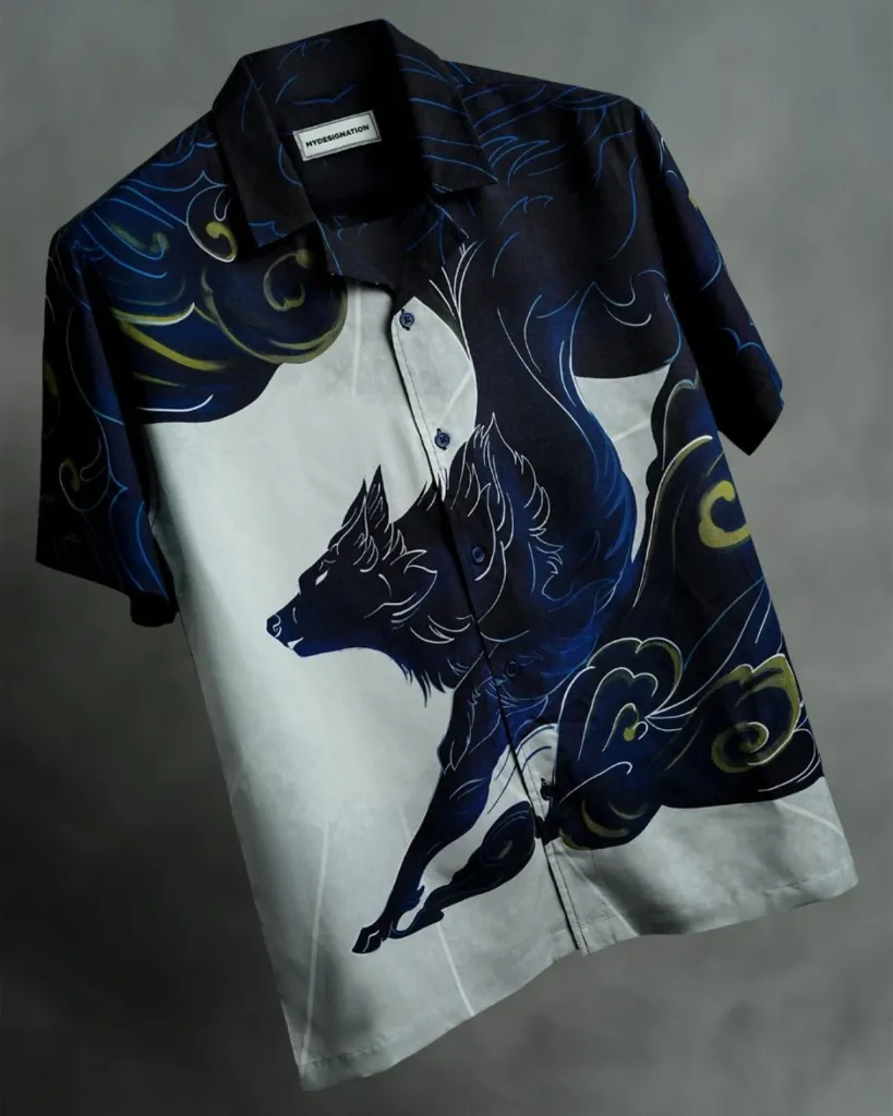Graphic Printed Spread Collar Casual Shirt (S)