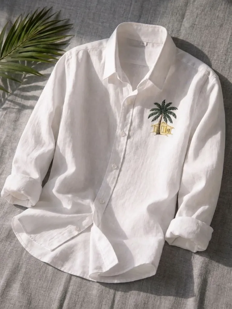 BE UNIQUE MENS Men Regular Fit Embroidered, Solid Spread Collar Casual Shirt (M)