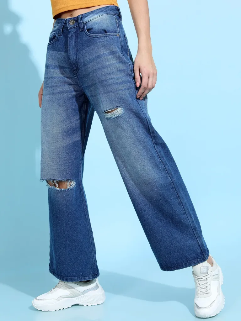 VIROX Women Boyfriend Mid Rise Blue Jeans (34)